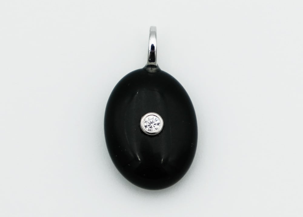Pendant Oval CZ Black Obsidian
