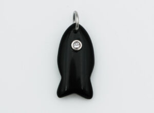 Pendant Fish CZ Black Obsidian