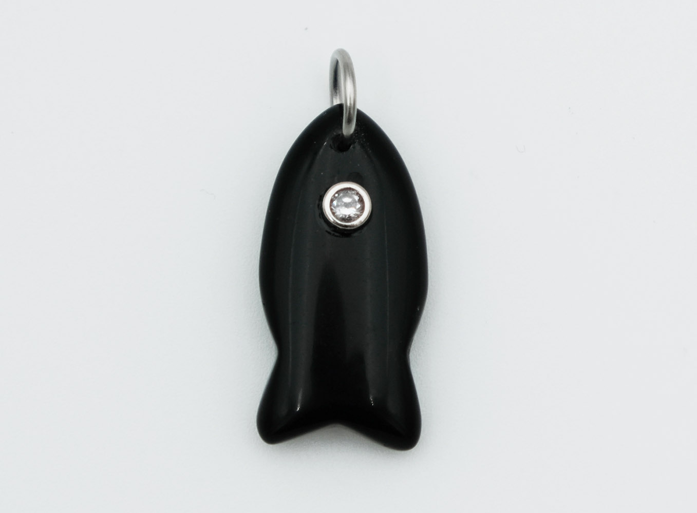 Pendant Fish CZ Black Obsidian