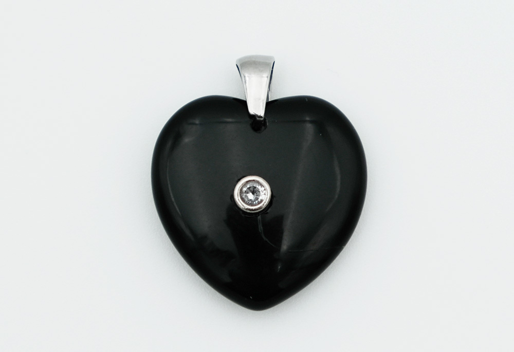 Pendant Heart CZ Obsidian