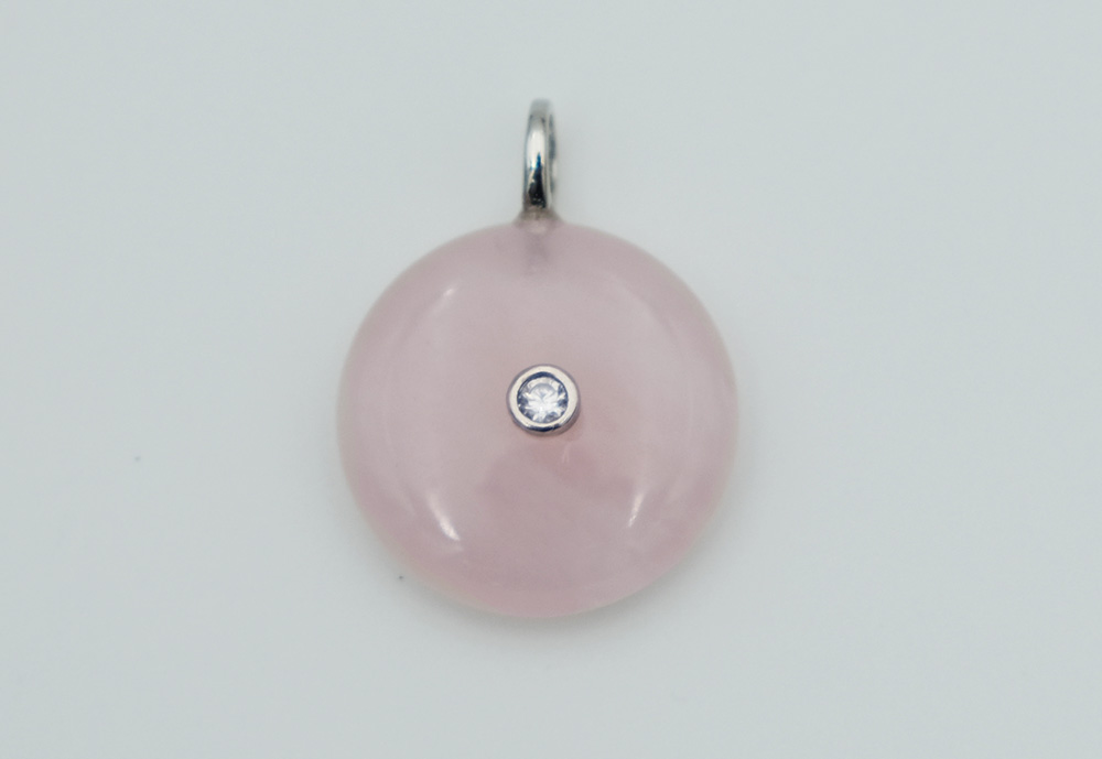 Pendant Round CZ Rose Quartz