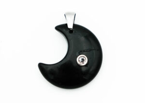 Pendant Moon CZ Black Obsidian