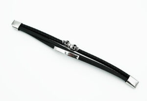Leather Bracelet Steel Skulls