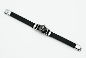 Leather Bracelet Steel Skull