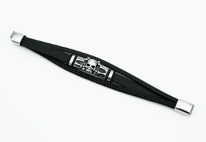 Leather Bracelet Steel Skull