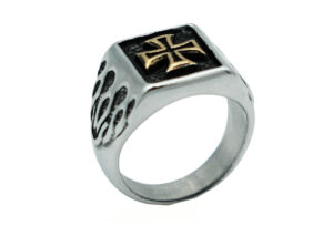 Ring Steel Templars Cross Gold