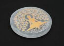 Selenite Disc Gold Buddha 10cm