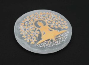Selenite Disc Gold Buddha 10cm