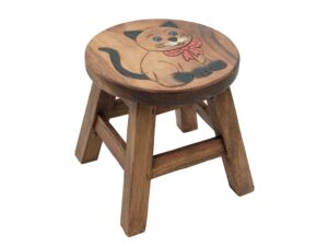 Stool Wooden Cat Red Ribbon
